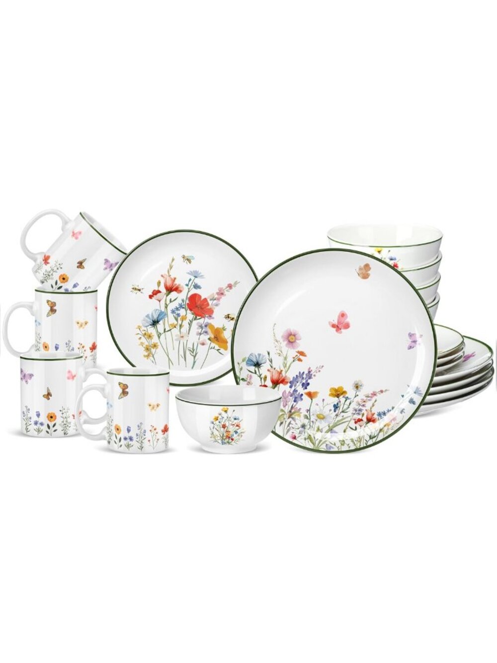 Floral 16-Piece Ceramic Dinnerware Set for 4 | Wildflower Design, Elegant